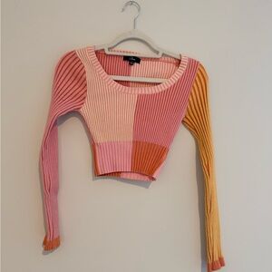 Lulu's Pink and Orange Striped Crop Top